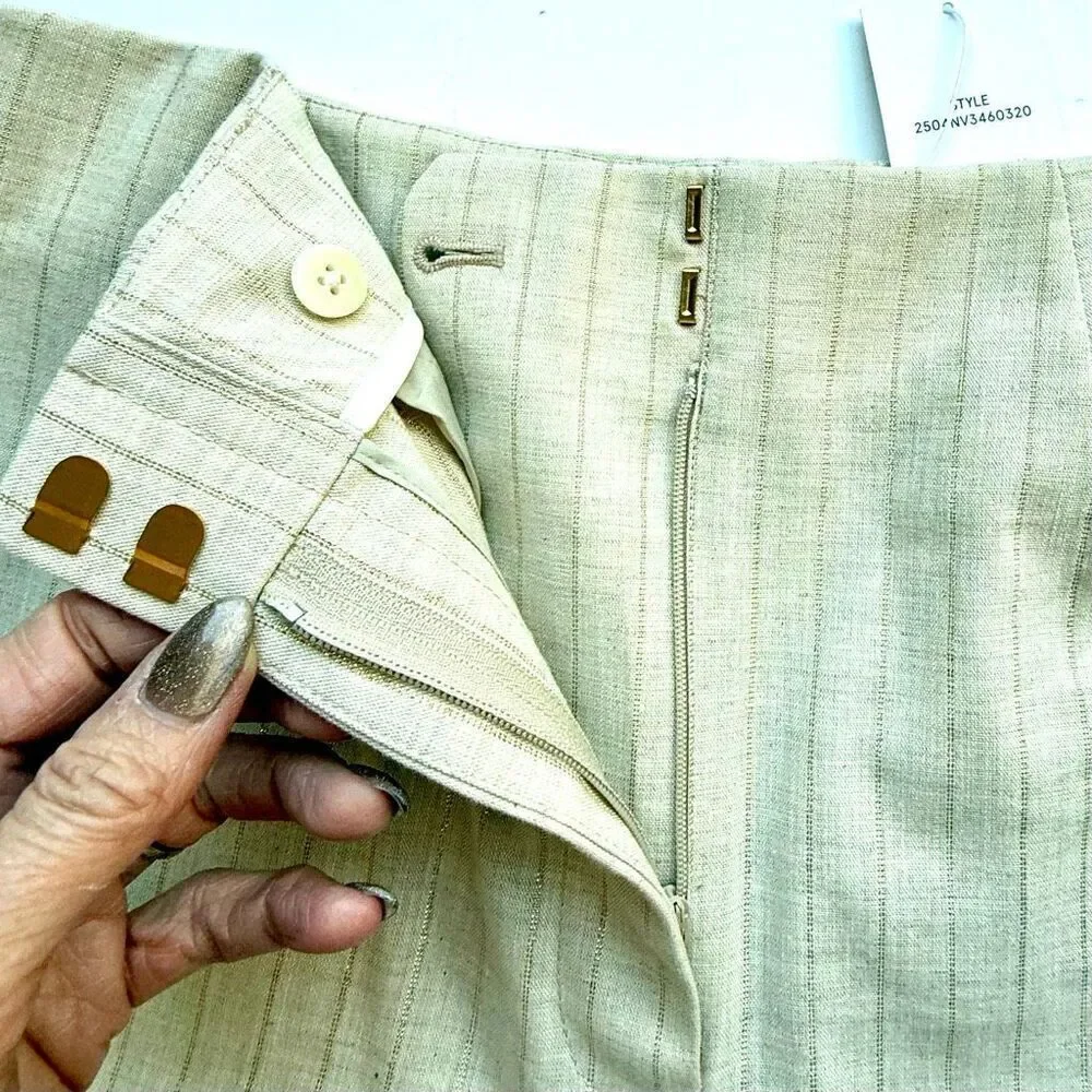 NWT Veronica Breard Jude stripe cotton blend pants in ivory with gold stripes Si - Picture 5 of 16